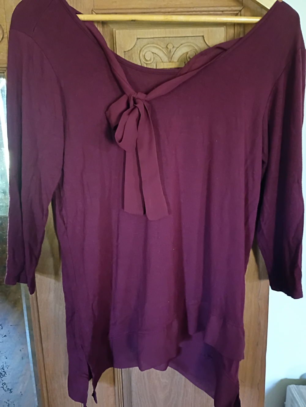 Pebble and Stone Burgundy Satin Tie Long Sleeve Top